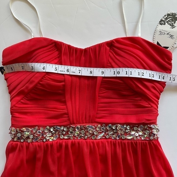 Women Juniors Red Lace Formal Party Bridesmaid Prom Long Maxi Dress Crystals, 7 - Picture 12 of 16